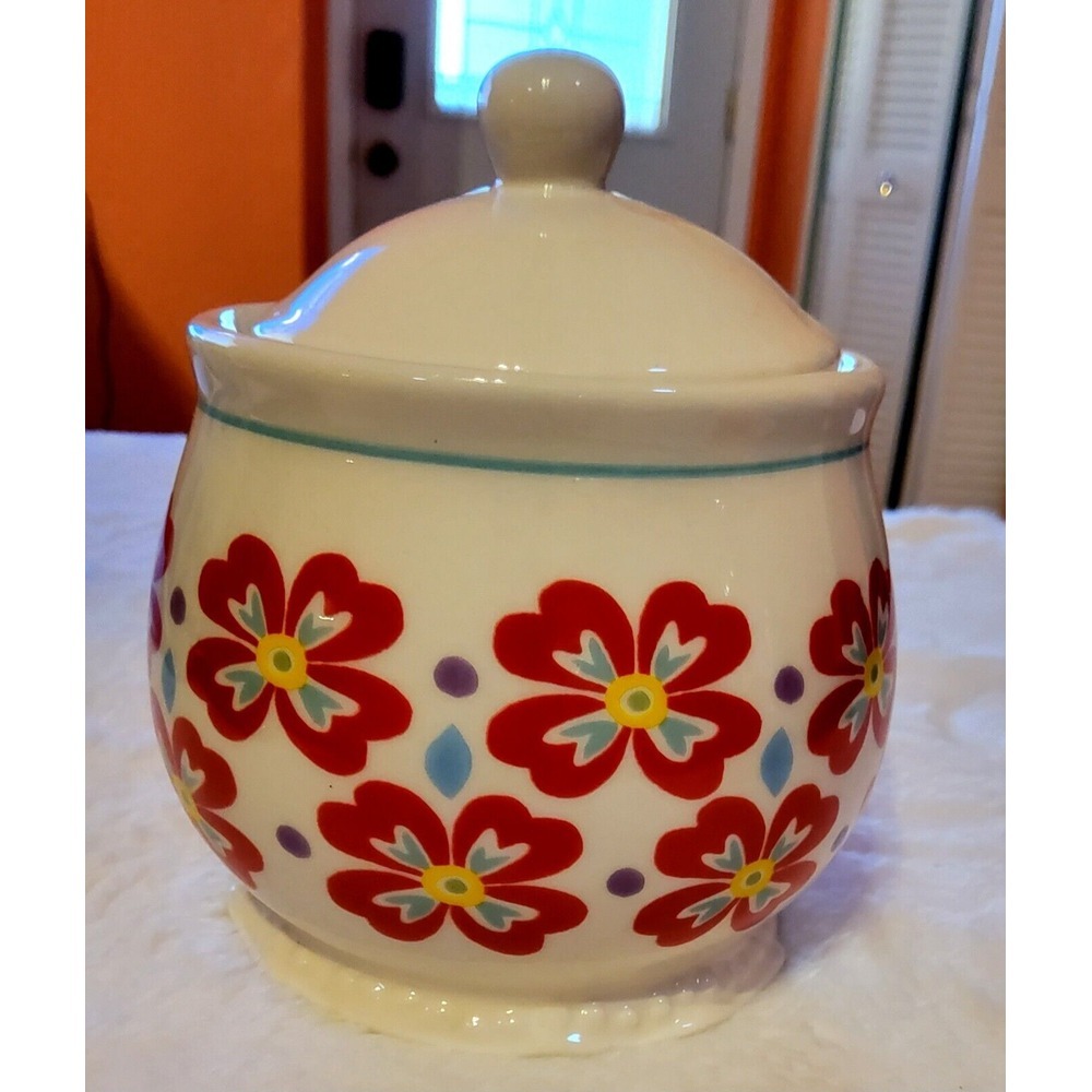 The Pioneer Woman Flea Market Sugar Bowl Floral Retro Daisy Trinket Jar Country